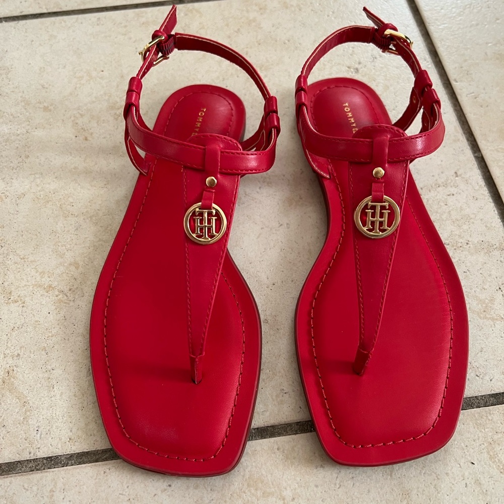 Tommy Hilfiger Red Sandals with Gold Accents